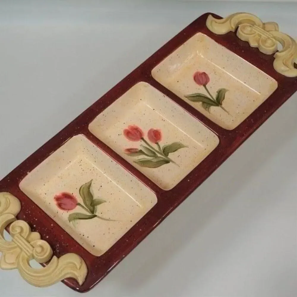 Julie Ueland 2004 Tulip Floral Divided Serving Tray Enesco Group